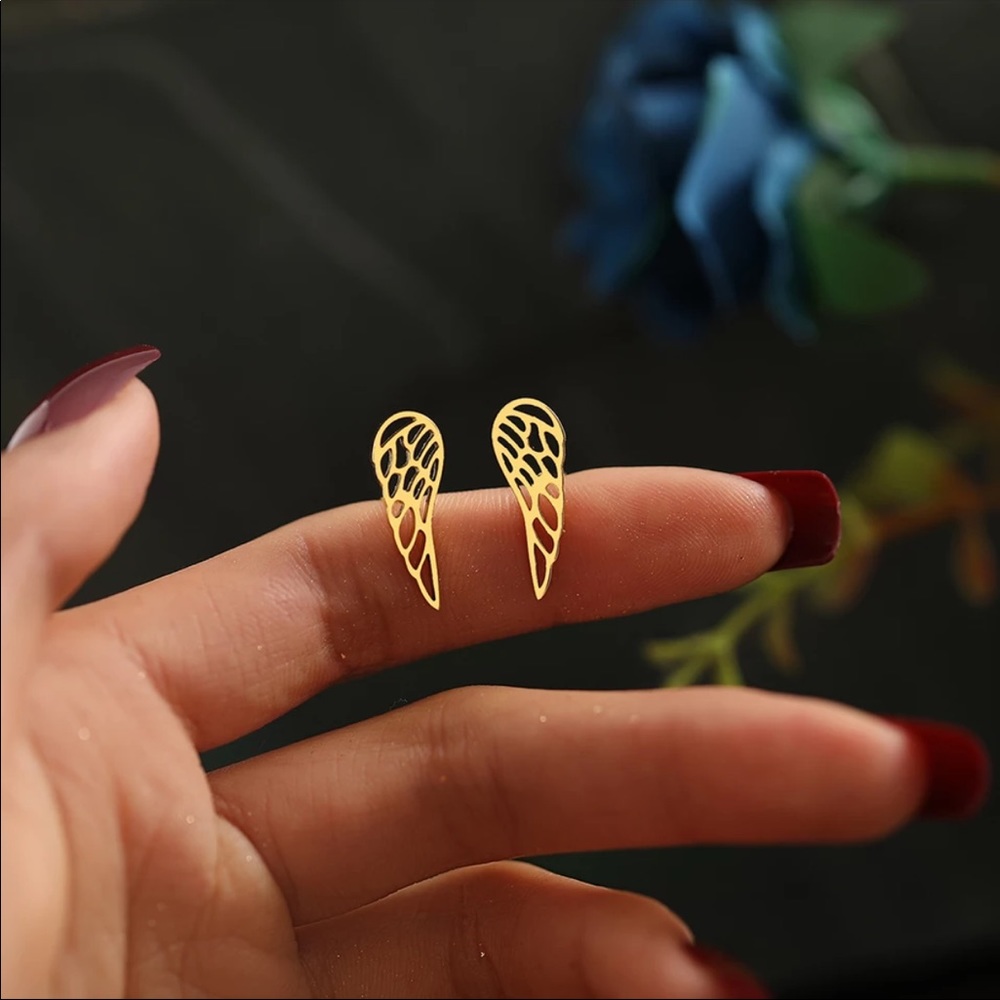 WINGS ♡ Stainless Steel Stud Earrings - Picture 2 of 10